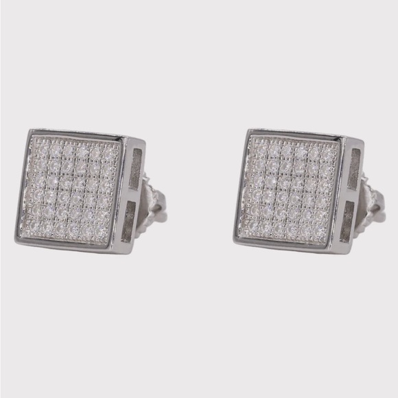 SQUARE ICED 925 SILVER VVS MOISSANITE DIAMOND EARRINGS - Picture 1 of 3